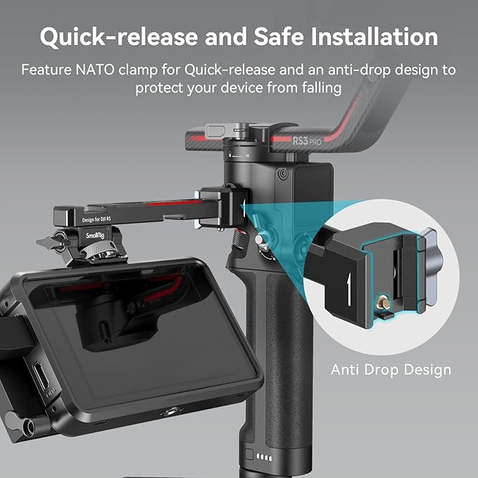 SMALLRIG Adjustable Camera Monitor Mount with Quick Release NATO Clamp, Cold Shoe Mount, Anti-Twist Design for DJI RS 5 / RS 4 Mini/RS 4 / RS 4 Pro/RS 2 / RSC 2 / RS 3 / RS 3 Pro/RS 3 Mini