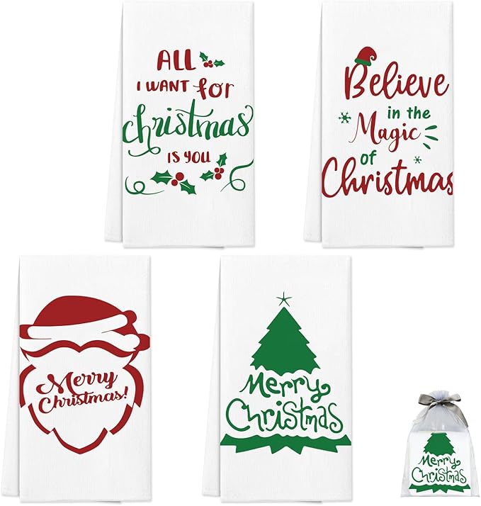 Nialnant Set of 4 Christmas Dish Towels for Kitchen and Bathroom, Housewarming Gifts Christmas Decoration for Kitchen-16 x 23.6 Inch