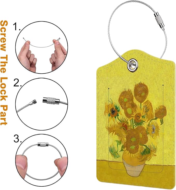 3 Pcs Luggage Tag for Suitcase, Travel Cruise Leather Bag Tags Identifiers Privacy Cover ID Label with Durable Steel Loop for Women Men Kids Girls Travel, Oil Painting
