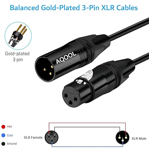 3ft XLR Cables 4 Pack, XLR Male to Female Microphone Cable, Balanced Oxygen-Free Copper (OFC) Mic Patch Cords