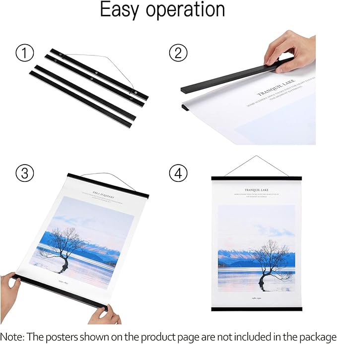 FALAMON 2 Pack Magnetic Poster Hanger Frame, 8x10 8x12 8x18 Magnet Poster Frame Hangers for Hanging Posters, Prints, Photos, Pictures, Maps, Scrolls, and Canvas Artwork (Black, 8")