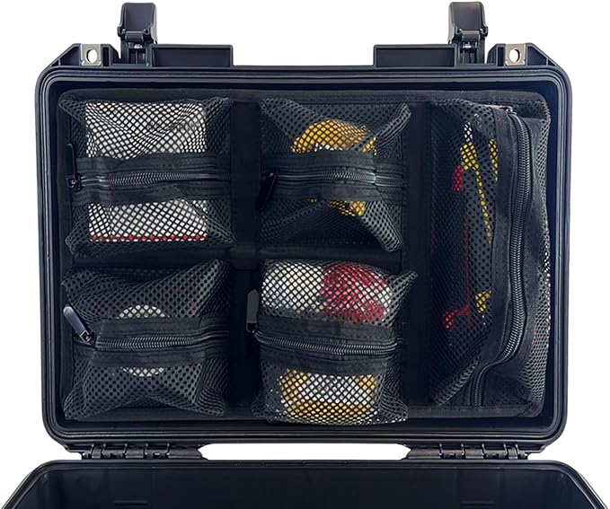 LAFENLIN UPGRADED Lid Organizer for Pelican 1450 Case [No Tools, Max Space] - 5-Pocket Thick Mesh for Photographers & Divers, Secures Camera Gear & Tools in Hard Cases, Hook & Loop Mount (No Screws)