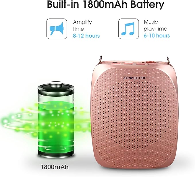 ZOWEETEK Voice Amplifier Microphone Headset for Teachers, Original Personal Voice Amplifier, Work of 12 hrs, Portable Speaker for Classroom, Speech, Tour Guide,Support MP3 Format Audio,Power Amplifier
