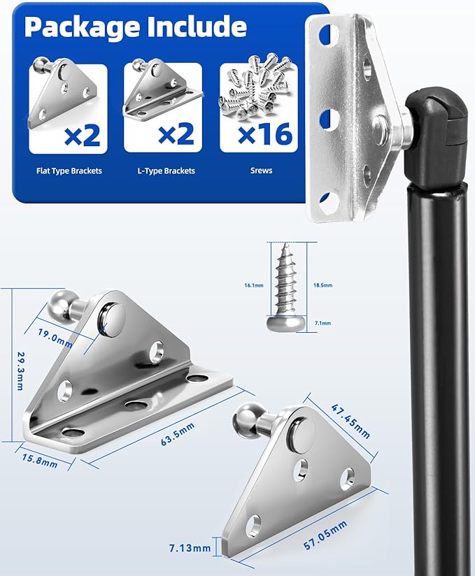 ARANA 13mm Stainless Steel Gas Struts Mounting Bracket, Ball Stud Mount Brackets for Universal Lift Supports Shocks Spring Prop, 4 Pcs
