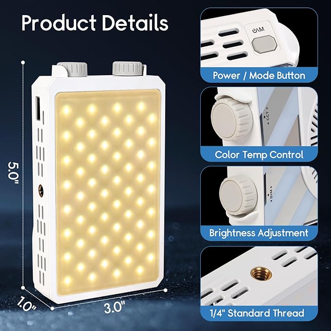 40W Video Light Panel, Portable LED Camera Bi-Color Light, 14000 Lux, 2500–9000K, CRI 95+/TLCI 97+, Pocket-Sized with Diffuser & Stand for Photography & Video, YouTube, Vlog