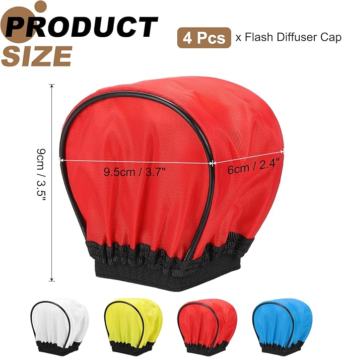 PATIKIL 3.5" x 2.4" Soft Mini Flash Diffuser Cap, 4 Pack Universal Elastic Flash Diffuser Cover for DSLR Camera Flashlight, White, Yellow, Red, Blue