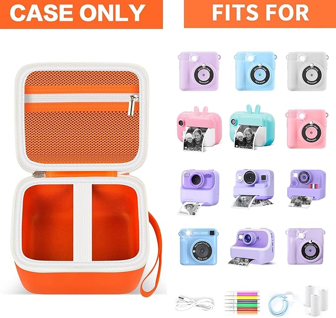 PAIYULE Kids Instant Print Camera Case Compatible with ESOXOFFORE for Dylanto for DUDUDRAGON for GKTZ for Dafotil for Careenoah for Aasonida Toddler Digital Prints Paper Storage Bag (Box Only) Orange