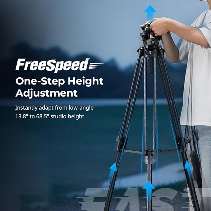 SmallRig AD-50 Max Heavy Duty Video Tripod, 68.5" Carbon Fiber Lightweight Tripod with FreeSpeed One-Step Height Adjustment, Fluid Head, Dual-Mode QR Plate, Load up to 17.6lb