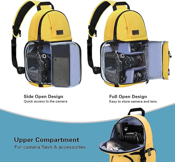 MOSISO Camera Sling Bag, DSLR/SLR/Mirrorless Camera Case Shockproof Photography Camera Backpack with Tripod Holder & Removable Modular Inserts Compatible with Canon/Nikon/Sony/Fuji, Yellow