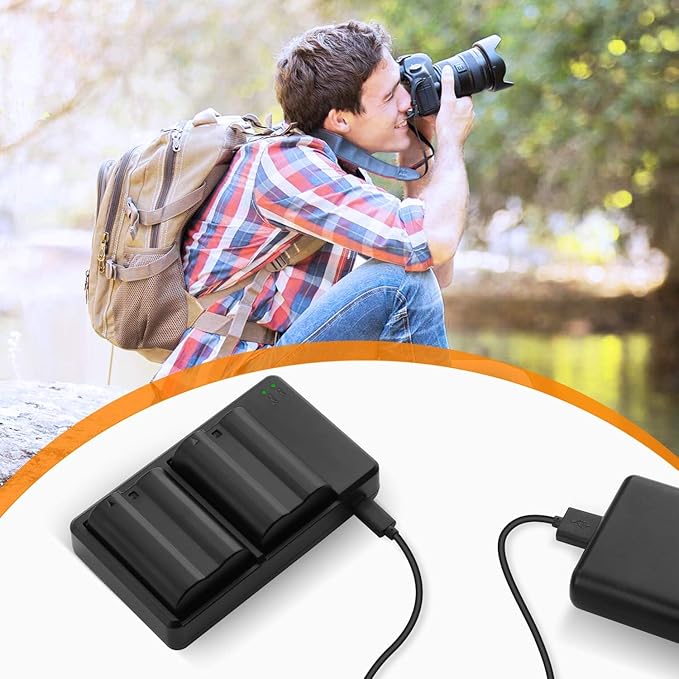 LORDONE EN-EL15C Battery (2-Pack) / EL15a /EL15b and USB Dual Charger Compatible with Nikon Z5,Z5II,Z6III,Z6II, Z6,Z7, Z8, D7500, D500, D7200, D810A,D810,D850 Batteries