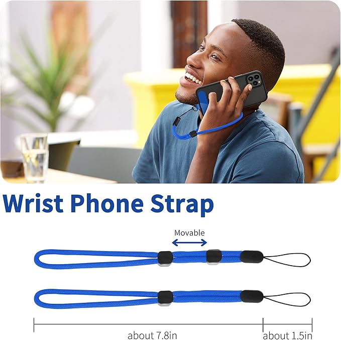 CACOE Phone Lanyard 2 Pcs-1 Pcs Adjustable Neck Strap, 1 Pcs Wrist Strap, 2 Pcs Pads, Universal Crossbody Multifuctional Cell Phone Lanyards Compatible with Most Smartphones(Dark Blue)