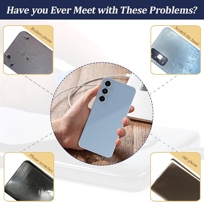 for Samsung Galaxy S24 FE Back Glass Replacement for Samsung S24 FE 5G SM-S721 Rear Glass Replacement Battery Cover Housing Door Accessories Parts with Repair Tools (Blue)