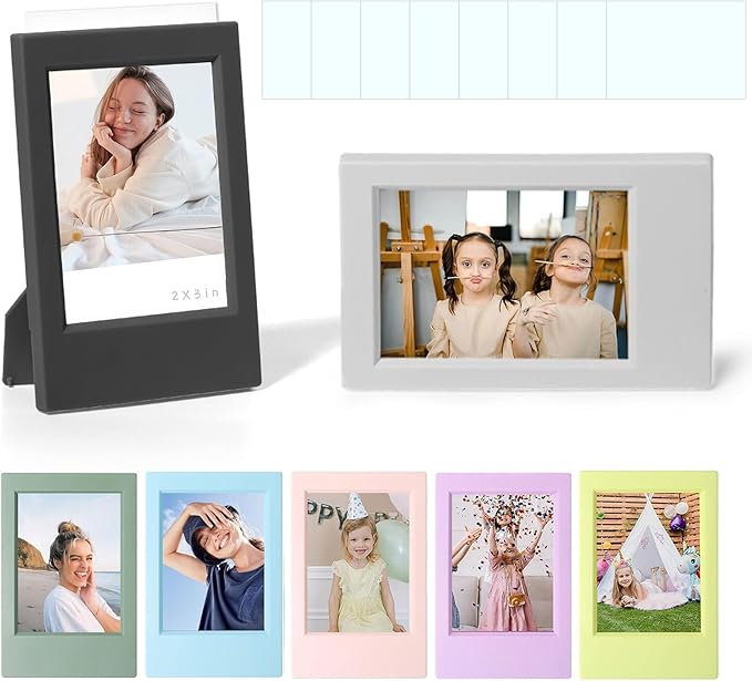 WOGOZAN 2x3 Mini Picture Frame for Fujifilm Instax Mini 12/11/99/41/40/SE/EVO Classic Polaroid Frames 2.15x3.4 Inches Photo Wallet Sized Picture Frame with Protective Film (Colorful) (7 Pack)