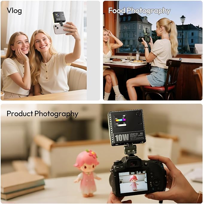 Ulanzi C10 10W Portable Selfie LED Light - 1300 Lux vlogging Light, 3300mAh,Video Conference Lighting Kit, Phone Selfie Lights with Clip & Cold Shoe, Clip Light for iPhone 17 Tablet Computer Laptop