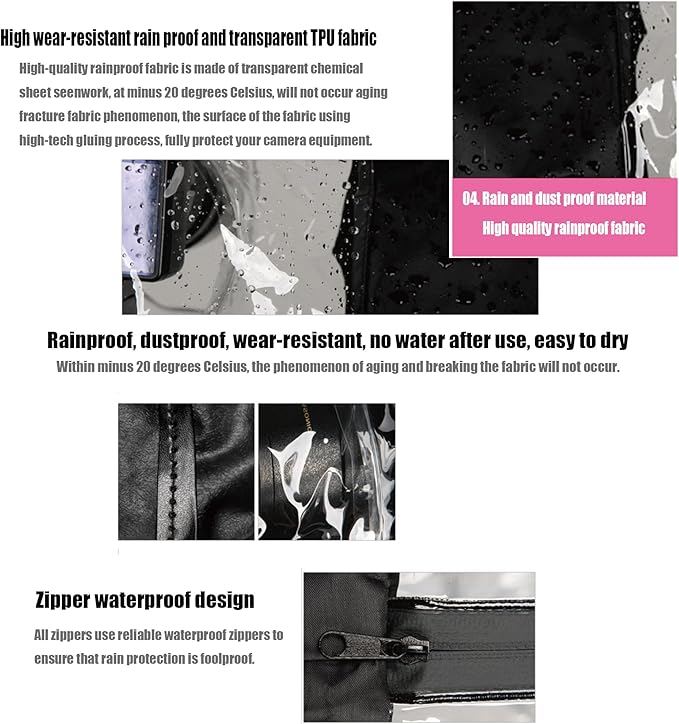 Professional DSLR Rain Cover - Waterproof Camera Cover for Canon Nikon Sony Fuji Cameras & More, Photography Essentials with Lens Protector(-20℃/-4℉ Non-Freezing)