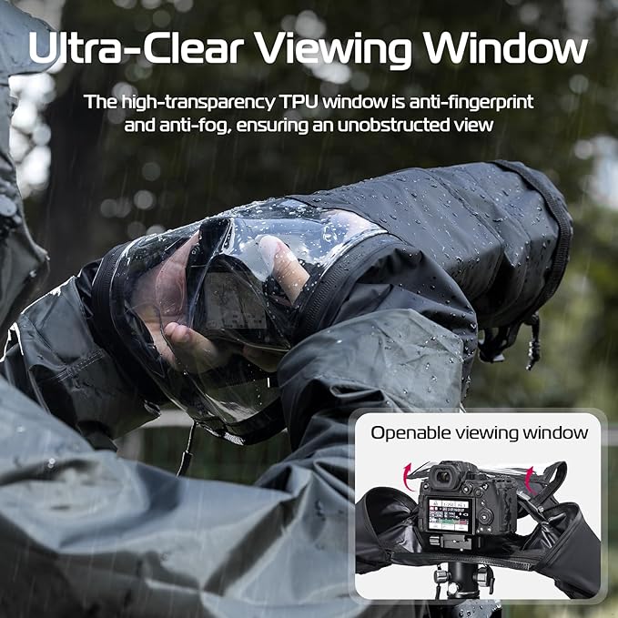ULANZI RC01 Camera Rain Cover, Small Size Durable Nylon Raincoat Compatible with Canon Sony Nikon DSLR Mirrorless Vlog Camera & Lenses Within 260mm, with Sleeves, Drawstrings, Viewing Window