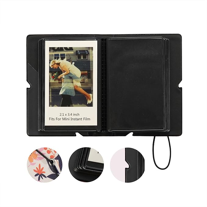 Mini 2x3 Small Polaroid Photo Album Book For 3 Inch Fujifilm Instax Mini 12 11 9 99 8 7+ 40 EVO Camera Film, HP Sprocket, K-pop Photocards. (Exotic Floral, 1 Pack)