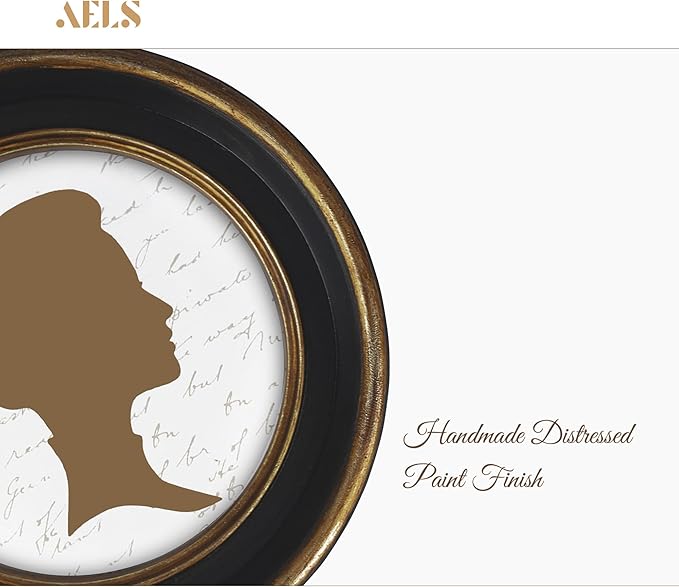 AELS 4x4 Inch Vintage Picture Frame, Elegant Antique Photo Frames with Glass Front, Photo Display, Tabletop Wall Hanging, Gift Ideas, Black Round with Gold Trim