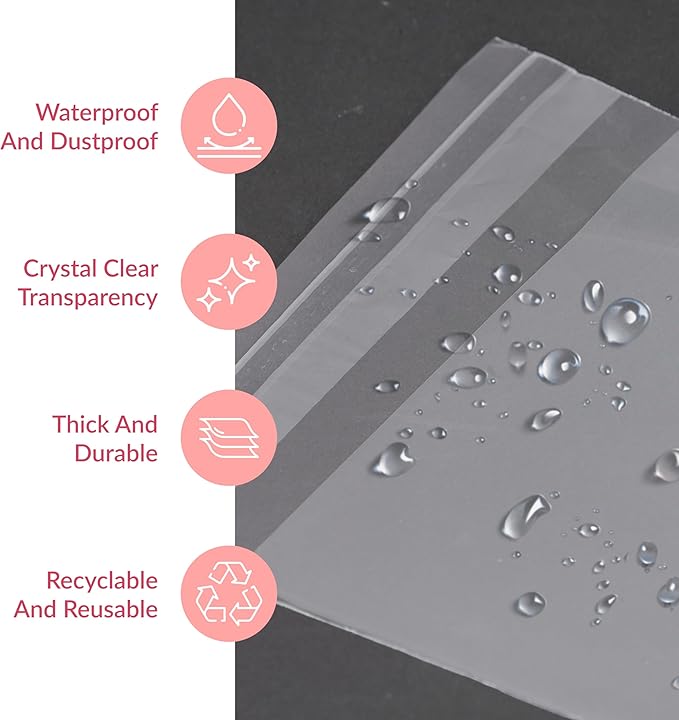 Prestee Self Sealing Cellophane Bags 4x6 In - 200 Pack - Clear Poly Bags for Cookies, Treats, and Gifts - Self-Sealing Closure - 100% Polypropylene -Food-Friendly Cello Bags - Clear Bags for Packaging