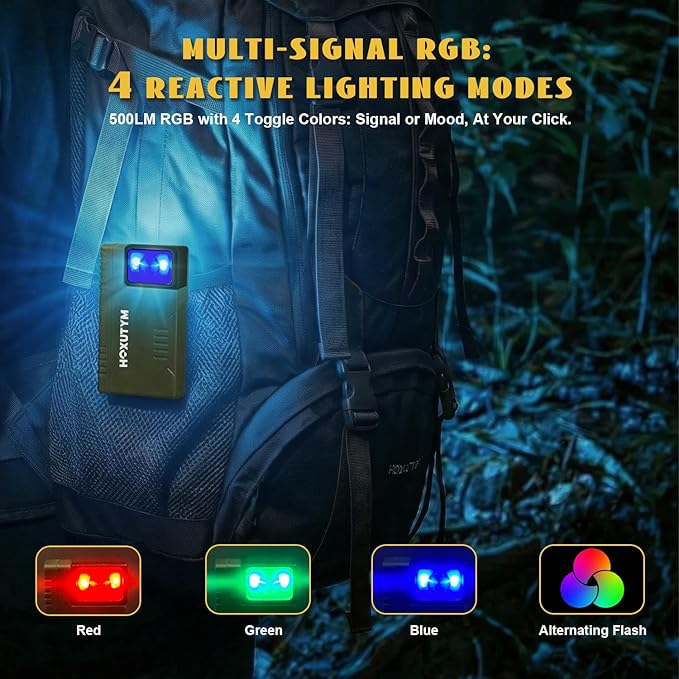 Clip-on LED Rechargeable Flashlights – 500lm EDC Mini Pocket Light, Hands-Free Magnetic Work Light with 180° Rotatable Clip & RGB Emergency Mode for Camping, Hiking, Repairs, Walkies, Green