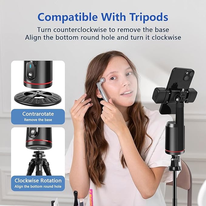 Automatic Face Tracking Tripod, 360° Rotating Smart Camera Stand, LED Fill Light, No App Required, Gesture Control, with Detachable Remote Control, Suitable for Vlog Live Broadcast and Video