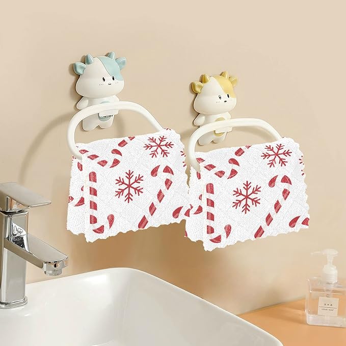 CaTaKu 6 Pack Christmas Candy Canes Kitchen Dish Cloths for Washing Dishes Cleaning Cloth Dish Towels Reusable Microfiber Washcloths Dish Rags for Kitchen