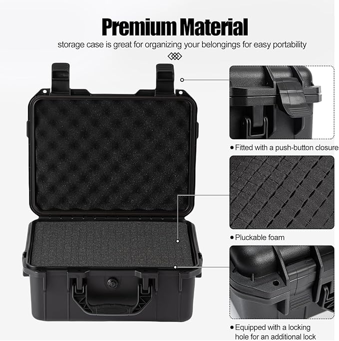 Moubruk small Hard case Waterproof Hard Case with DIY Customizable Foam Insert Portable Protective for Camera Drones Equipments Tools Test Instruments 14.2''x11.4''x6.3''
