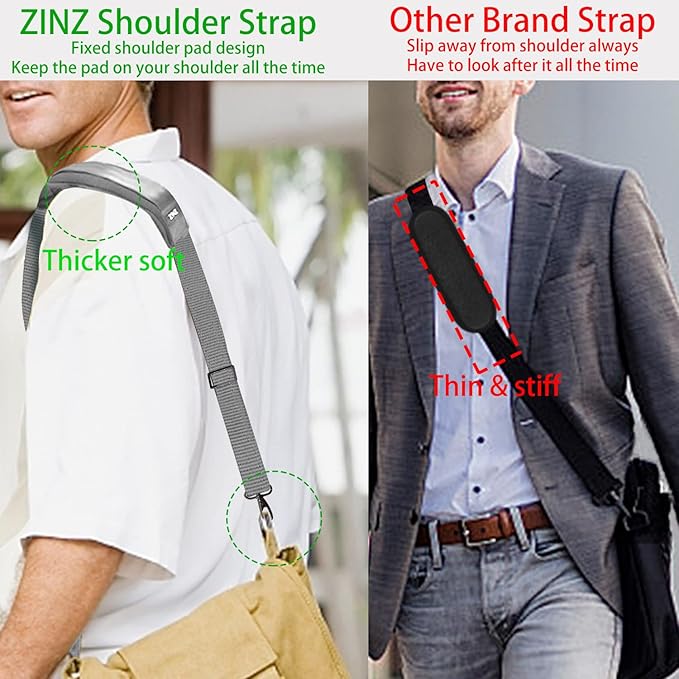 ZINZ Shoulder Strap 58" Ultra-Thick Fixed Padded and Adjustable Buckles Crossbody Strap for Briefcase Laptop Bag Luggage