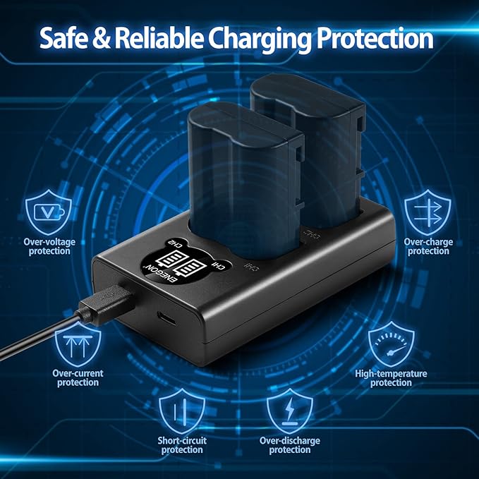 ENEGON EN-EL15 /EL15a/EL15b/EL15c LCD USB Charger Compatible with Nikon Z6, Z7,D7500 D7000, D7100, D7200 D500, D600, D610, D750,D780 D800, D810,D850 Digital Cameras