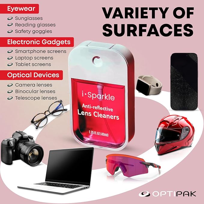 I-Sparkle Anti-Reflective Lens Cleaner Spray kit | (1x) 1.35oz Glasses Cleaner Spray + (1x) Microfiber Cloth for Eyeglasses, Sunglasses, Lenses, Screens and Camera Cleaning Kit (2 Piece Set)