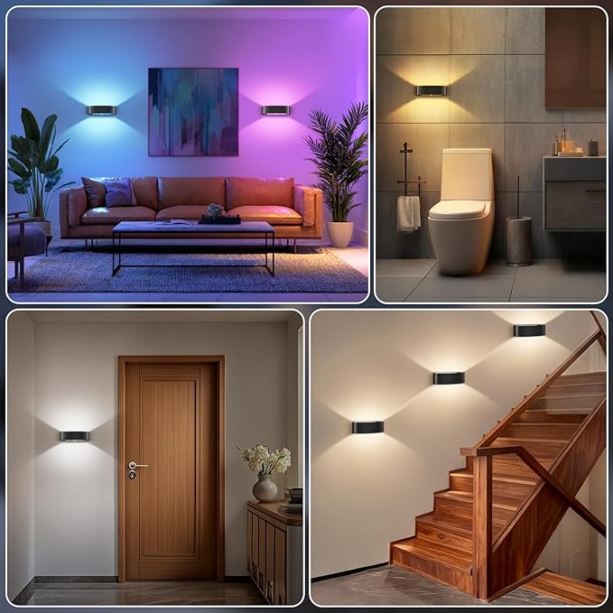 Motion Sensor Wall Sconces Set of 4, Rechargeable 5000mAh Battery Operated Wall Light with Remote Control 3 Colors Temperatures & Dimmable 15 RGB Colors Up and Down Wireless Wall Mount Light