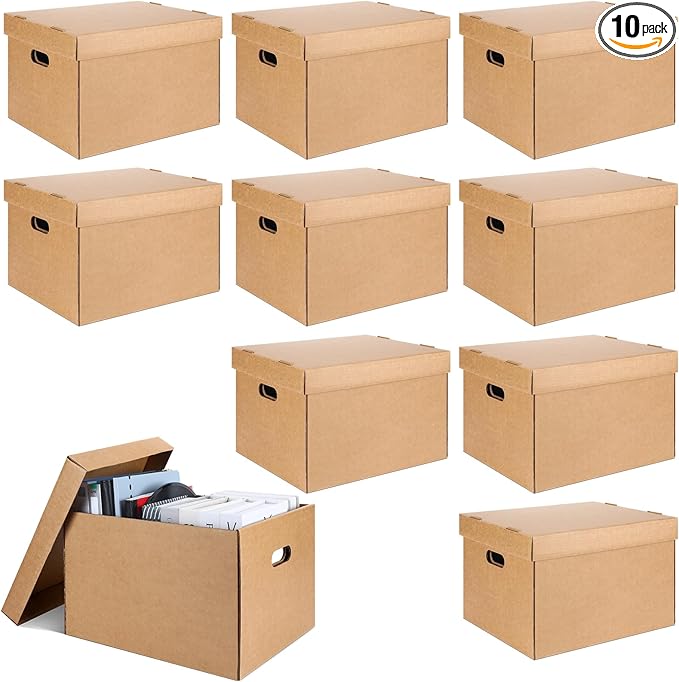 Kritkin 10 Pcs Archival Storage Cartons Bulk, 15 x 12 x 10 Inch Acid Free Buffered Corrugated Board Ready-To-Assemble Photo Storage Box for Storing Documents Magazines Photos Cards(Kraft)