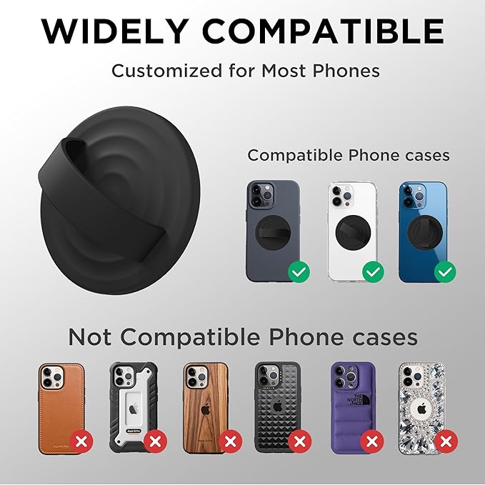 Magnetic Phone Grip Ring Holder, Liquid Silicone Magnet Cell Phone Grip Finger Loop, Compatible with Magsafe, Back of Phone for iPhone 17/16/15/14/13/12 Series, Black