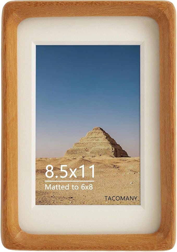 Natural Wood Photo Frames Inspired Tabletop Picture Frame with Mat, Vertical or Horizontal Display (Teak, 8.5x11 matted to 6x8)