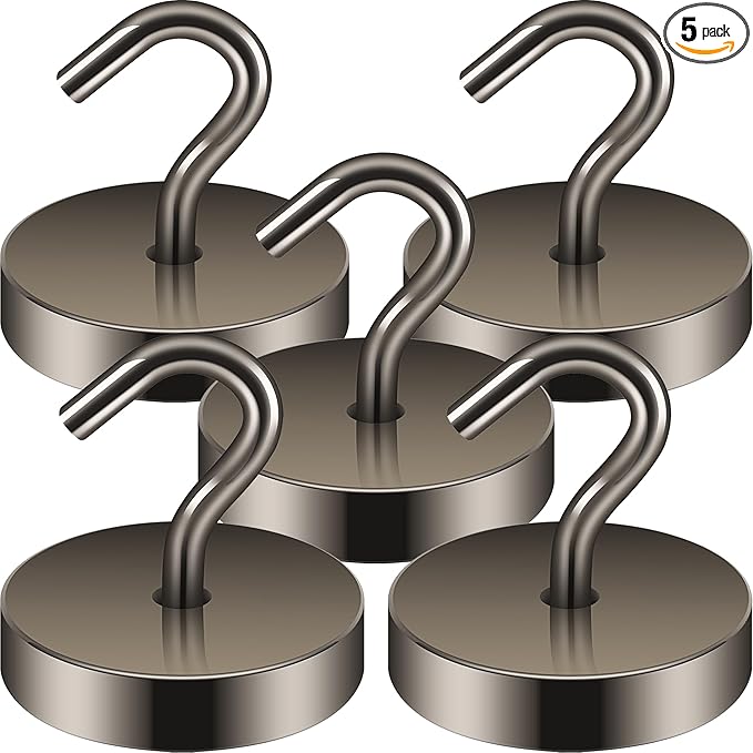 Neosmuk Magnetic Hooks, Cruise Ship Essentials, 100lb+ Heavy Duty Magnetic Hooks for Cruise Cabins, Refrigerator, Grill, Hanging, and Travel | Extra Strong Must-Haves Magnet Hook,Grey, 5 Pack