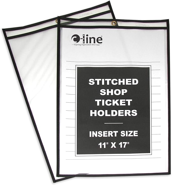 C-Line Stitched Shop Ticket Holders, Both Sides Clear, 11 x 17 Inches, 25 per Box (46117)