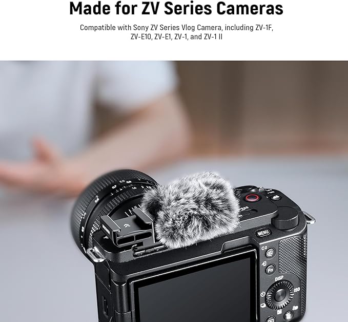 Neewer Cold Shoe Wind Muff for ZV Series Vlog Cameras, Microphone Furry Windscreen with Cold Shoe Mount Adapter Accessory Compatible with Sony ZV-1F ZV-E10 ZV-1 ZV-E1 ZV-1 II, CA133 Black