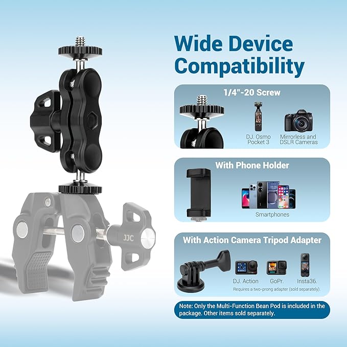 Universal Adjustable Magic Arm with 2 Ballhead & 1/4''-20 Screws for Super C Clamp Action Camera Cage, 360° Rotatable Double Ball Head Adapter for Insta360 X5 X4 Air Osmo Action 6 5 Pro Nano Pocket 3