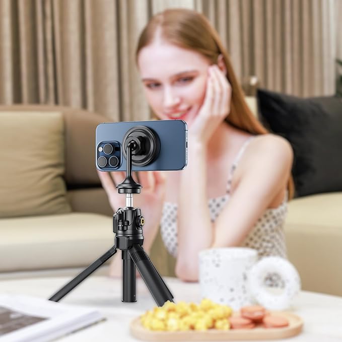 Magnetic Phone Tripod Mount Adapter with Arca Swiss Mount,Phone Holder for Tripods with 1/4"-20 Screw for iPhone 17 Air 16 15 14 13 Pro Max & Mag-Safe Case Magnet Tripod Attachment for Selfie Vlogging
