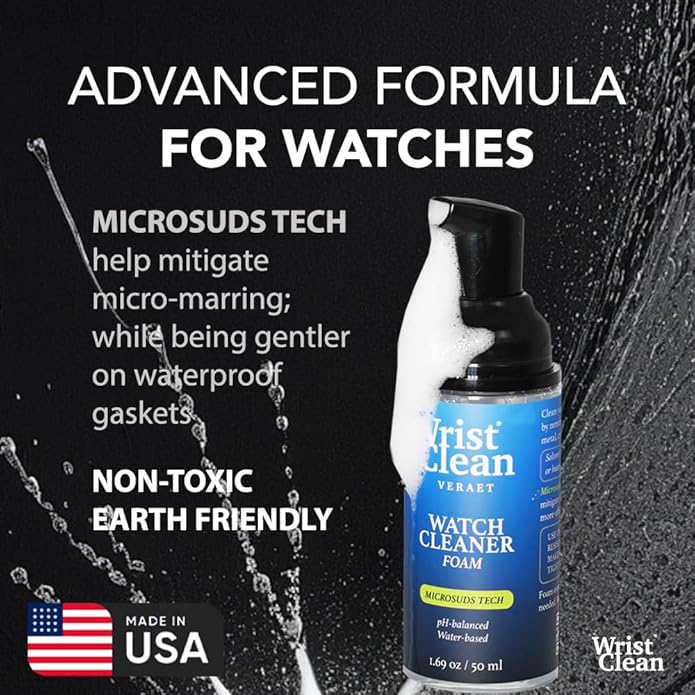 Essential Watch Cleaning Kit | Safe on all Metals & Crystals | (1x) Watch Cleaner Foam 50ML, (1x) Everyday Watch & Jewelry Cleaning Cloth 10"x10", (1x) Watch Cleaning Brush | USA Made (3 piece set)