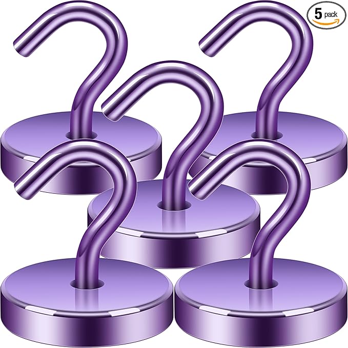 Neosmuk Magnetic Hooks, Cruise Ship Essentials, 130lb+ Heavy Duty Magnetic Hooks for Cruise Cabins, Refrigerator, Grill, Hanging, and Travel | Extra Strong Must-Haves Magnet Hook,Purple