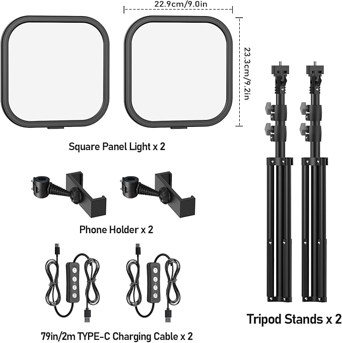 2Pack LED Video Light Kit, Hagibis 15W Photography Lighting Kit, 78" Dimmable Studio Lights with Tripod, 2500-8500K Stream Light for Video Recording, Game Streaming, Photography, Tiktok, YouTube