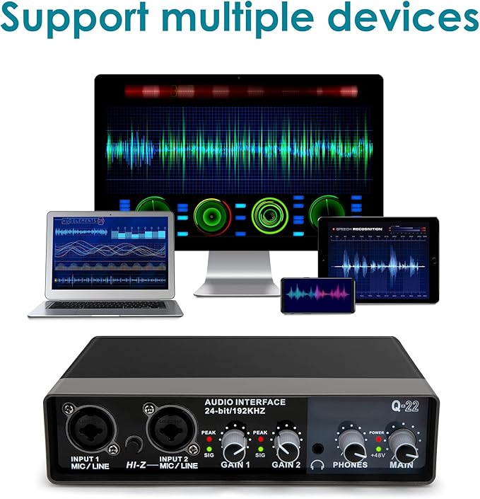 YOUSHARES USB Audio Interface for Recording Music, AudioBox Mic Preamps 48v 2 Channel for Streaming and Podcasting Recording