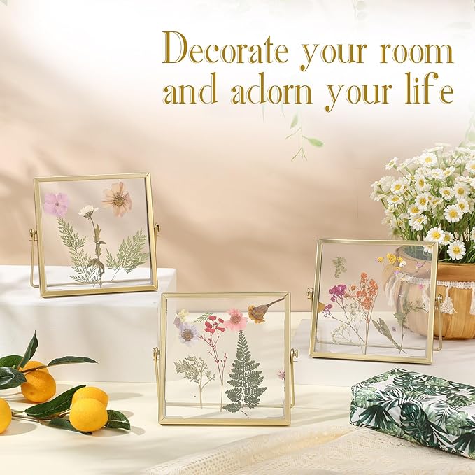 Amyhill Set of 6 Metal Picture Frames Vintage Minimal Ornate Floating Frames 4 x 4 Inches Photo Antique Easel Stand Vertical Glass Holder for Pictures Photos Desk Tabletop Display(Gold)