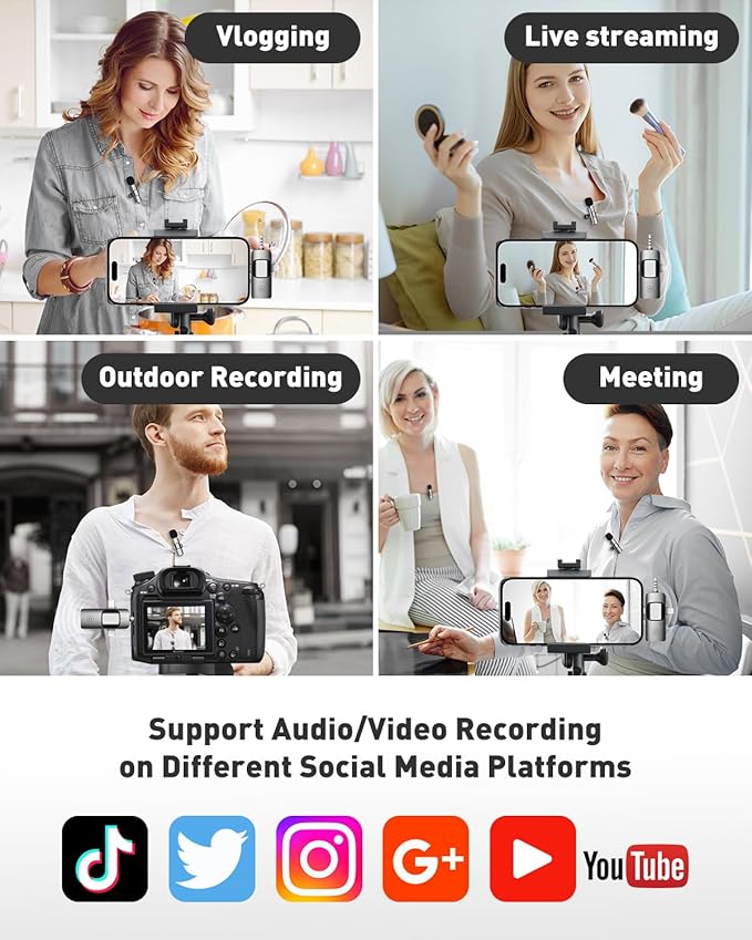 PoP voice 3 in 1 Wireless Mini Microphone for iPhone Android Camera iPad, Lavalier Microphone with Noise Reduction, Lapel Lav Mic with Noise Reduction for Video Recording Vlog YouTube TikTok