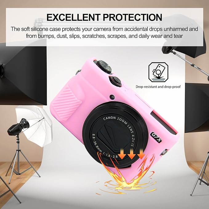 Easy Hood G7X Mark II Case G7X Camera Silicone Case, Soft Silicone Protective Cover for Canon Powershot G7X Mark II DSLR Camera (Pink)