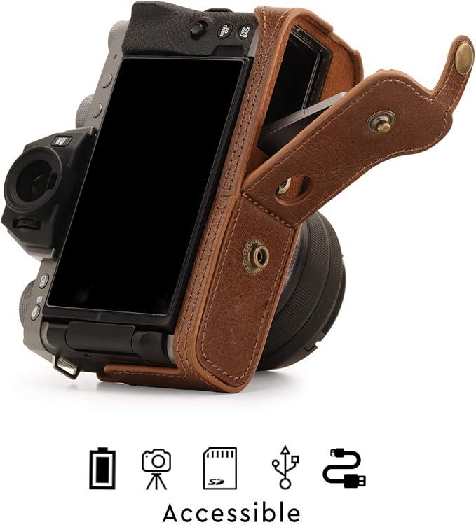 MegaGear MG1884 Ever Ready Genuine Leather Camera Case Compatible with Fujifilm X-T200 (XC15-45mm) - Brown