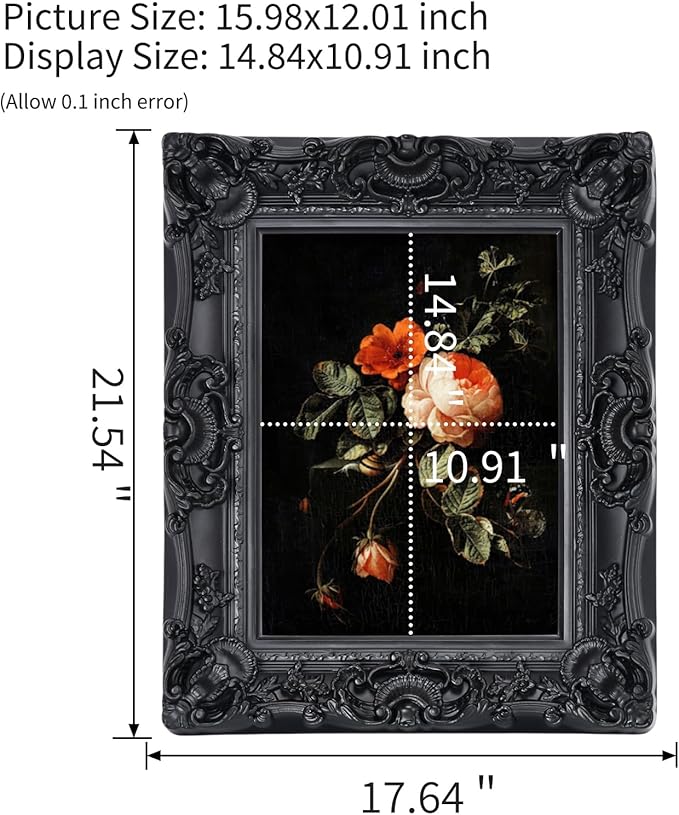 12x16 Black Frame,Gothic Ornate Large Picture Frame for Vintage Wall Hanging,Home Decor,Photo Display,Art