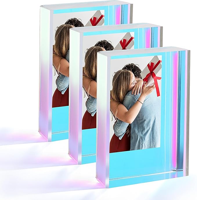 Bolidery Polaroid Picture Frame 2x3, Freestanding Sliding Iridescent Acrylic Picture Frames, Instax Mini Film Photo Frames for Desktop Tabletop- 3 Pack