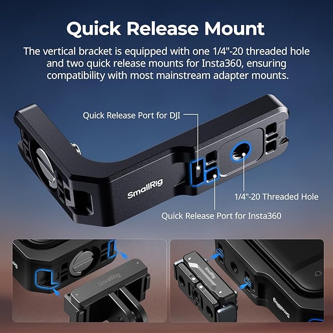 SMALLRIG Vertical-Horizontal Mount Support for Insta360 X5 / X4 Air / X4 / X3, Vertical Bracket Quick Release Mount with 1/4''-20 Thread - 5824
